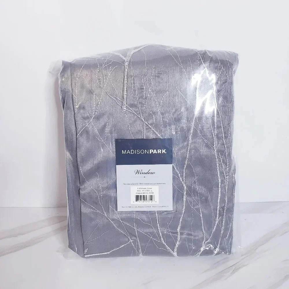 1 Window Panel Curtain Lined Embroidered Gray Grey Size 50" X 95" Madison Park